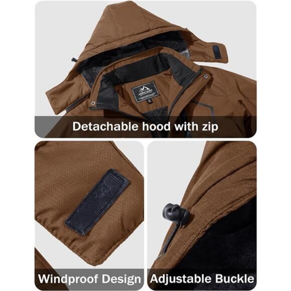 Men's Winter Coats Water Resistant Ski Snow Jacket Warm Fleece Jacket - Picture 5 of 7